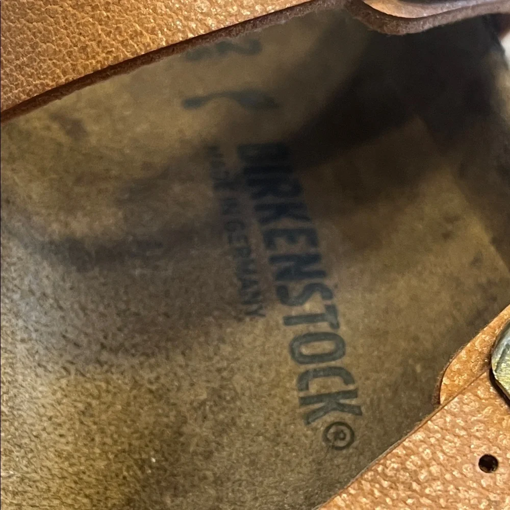 Birkenstock Brown Leather Sandals with Gold Buckles